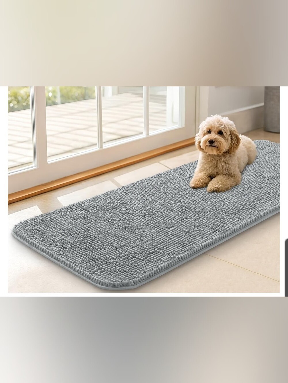 Plush Gray Chenille Bath Mat Traps Dirt – Soft Non-Slip Floor Rug 47x17